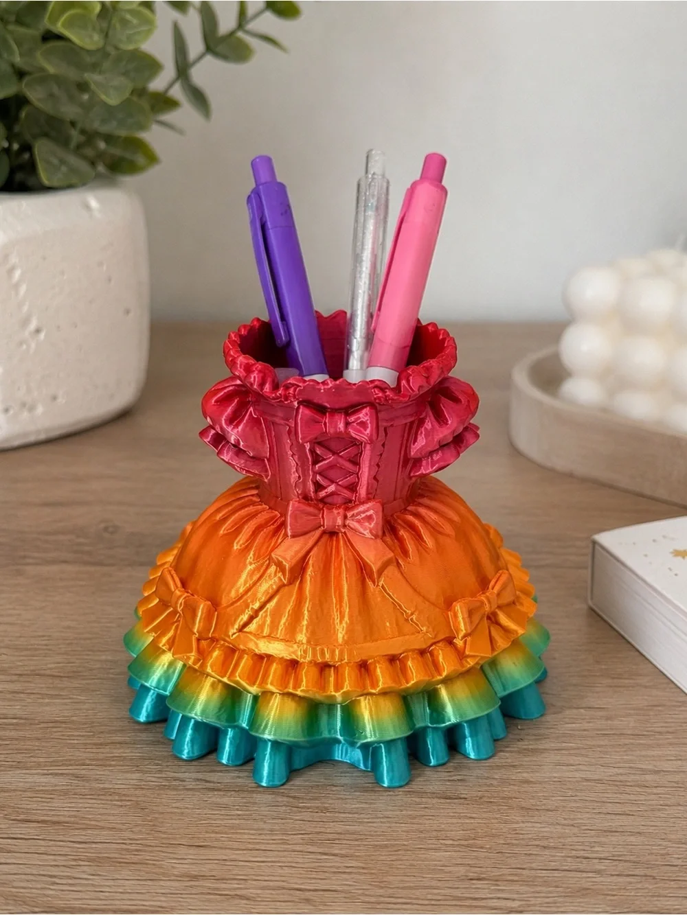 3D Printed Princess Dress Pen Holder | Corset Bow Desk Organizer | Cute Pen Cup